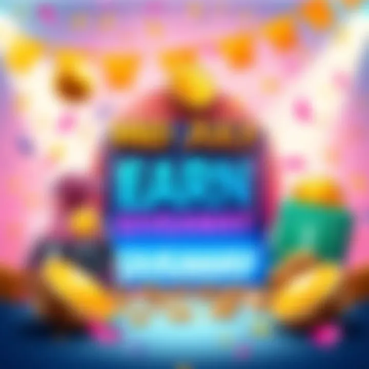 Mid-July Earn Giveaway Promotion A vibrant graphic showcasing the Mid-July Earn Giveaway, featuring elements like money bags, festive confetti, and social media icons encouraging participation. Bright colors attract attention.