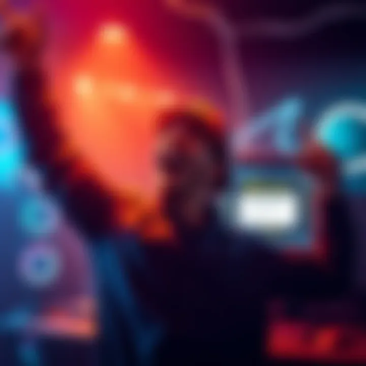 A person rejoices with a small Avalon Mini mining device and a computer screen displaying a successful block mining message.