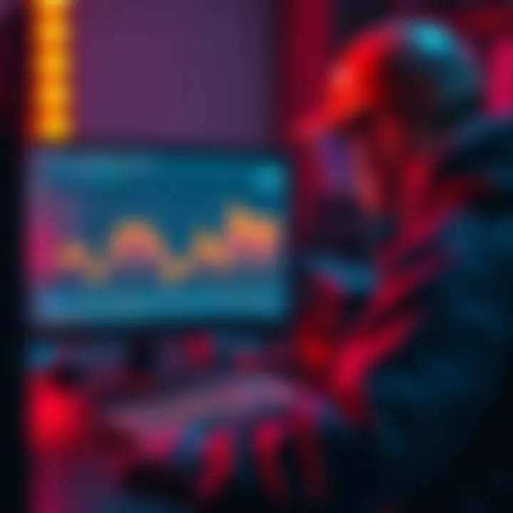 A miner analyzing real-time data on a computer screen showing EMCD's hashrate during peak hours