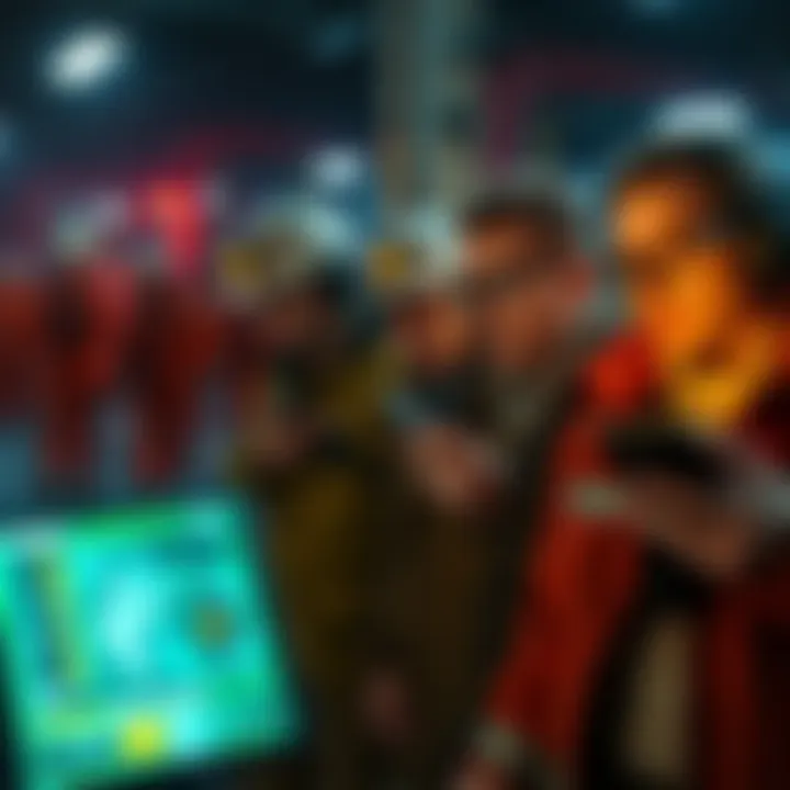 Group of miners looking anxious while checking their devices, representing the delay of the second migration process