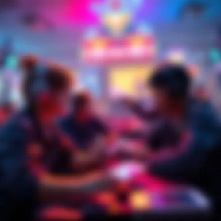 A scene showing players engaged in a minigame on devices, highlighting the competition and strategy involved.