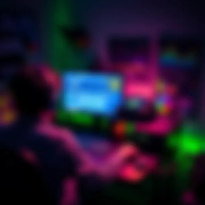 A person sitting at a desk with an i3 4160 PC, monitoring cryptocurrency mining software on the screen, surrounded by mining hardware and energy consumption charts.