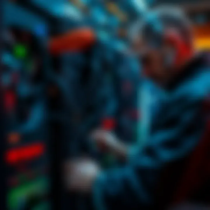 A close-up of mining rigs with high-performance settings being adjusted by a technician