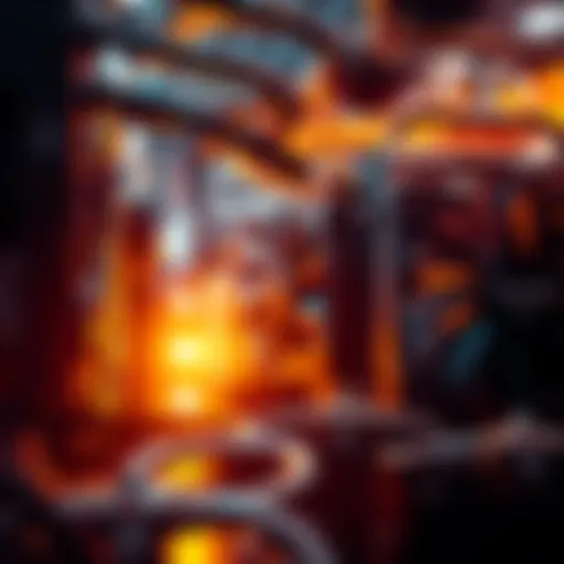 A close-up of an Antminer S19 mining machine working, showing the fans and components that generate noise in a setting not suited for residential areas.