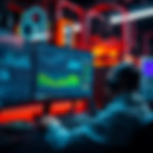 A person monitoring cloud mining activities on a computer screen with data charts and mining software