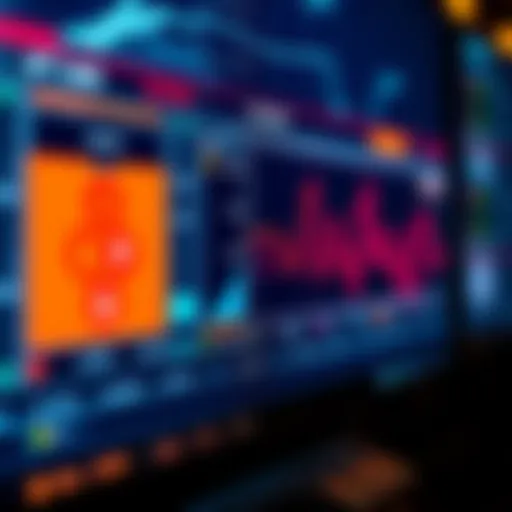 A close-up of a computer screen showing mining units toggling between online and offline statuses, with graphs and connection indicators visible.