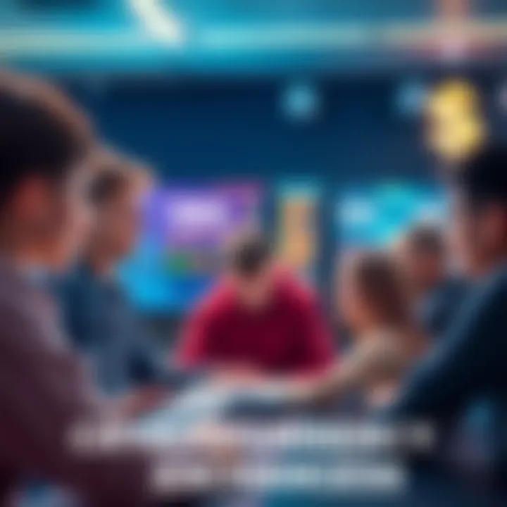 A group of young people discussing access to cryptocurrency exchanges, with visuals of CEXs on screens and currency symbols.