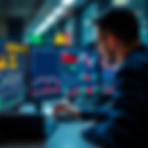 A person analyzing trading charts on a computer with caution signs, representing concerns about mirror trading scams.
