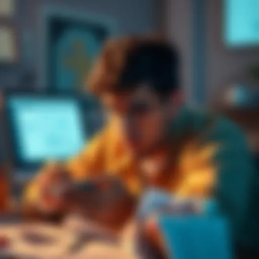 A frustrated customer looking at their phone with a confused expression, surrounded by papers and a computer, depicting the chaos of unresolved refund issues at Revolut Stays.