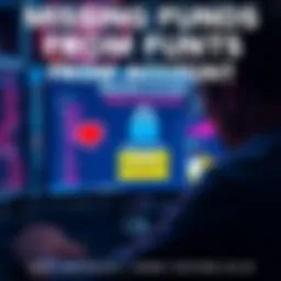 Missing Funds from Account A worried person looking at a computer screen showing a locked account with missing funds and security alerts.