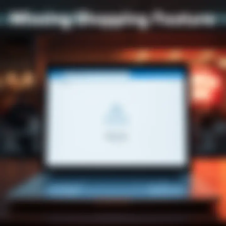 A laptop screen showing a blank shopping page with a warning symbol, symbolizing the removal of the shopping feature.