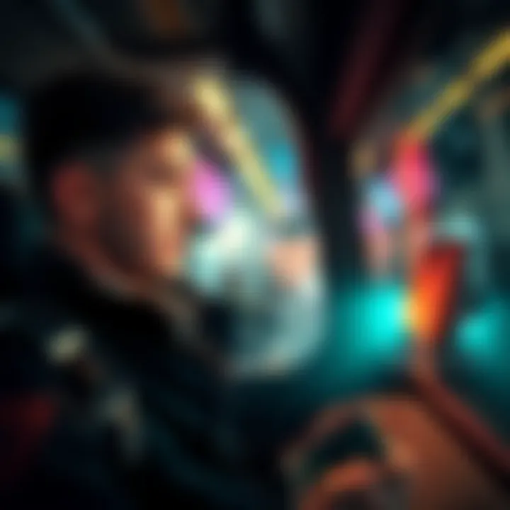 A person using a mobile miner connected to a 5G router while traveling, showcasing on-the-go cryptocurrency mining.