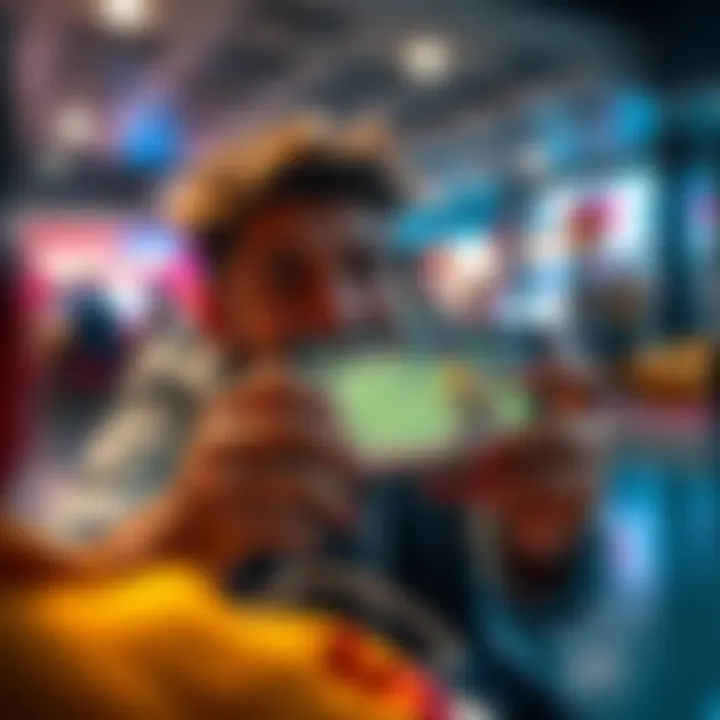 Mobile games for cash rewards A person playing a mobile game with cash rewards on their phone while smiling