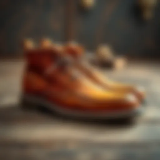 A pair of stylish tan Moc Toe Aldert's boots on a wooden surface, showcasing their lightweight design and smooth leather finish.