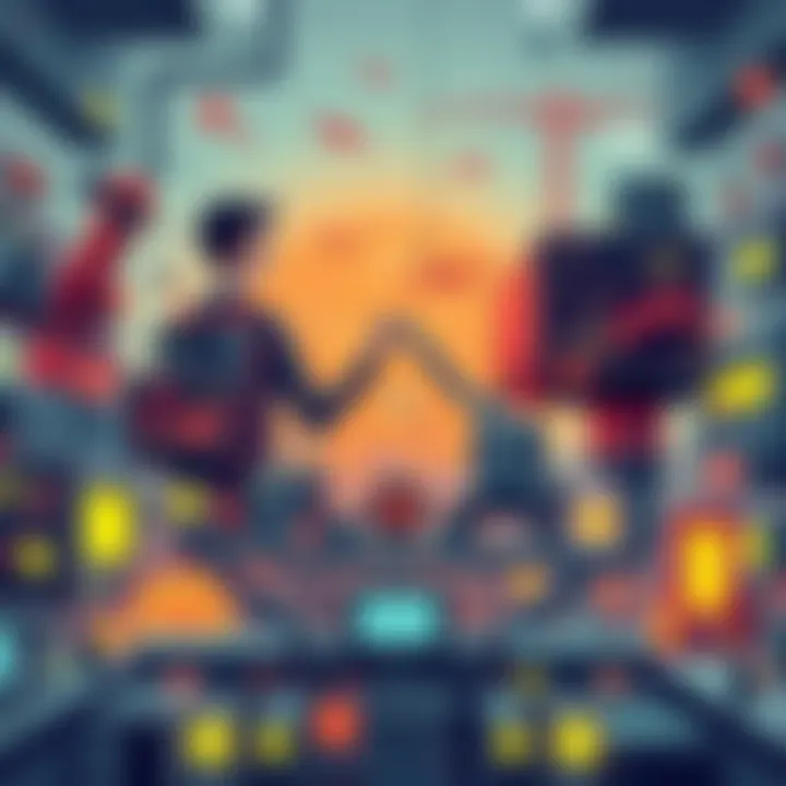 Modern Systems Overview A detailed illustration showing various modern systems like technology, transportation, and communication interconnected in daily life.