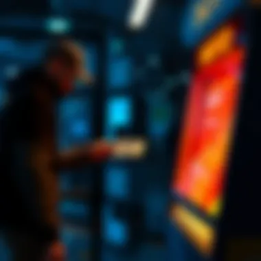 A person exchanging cash for DOT tokens at a digital kiosk, showing the relationship between money and assets.