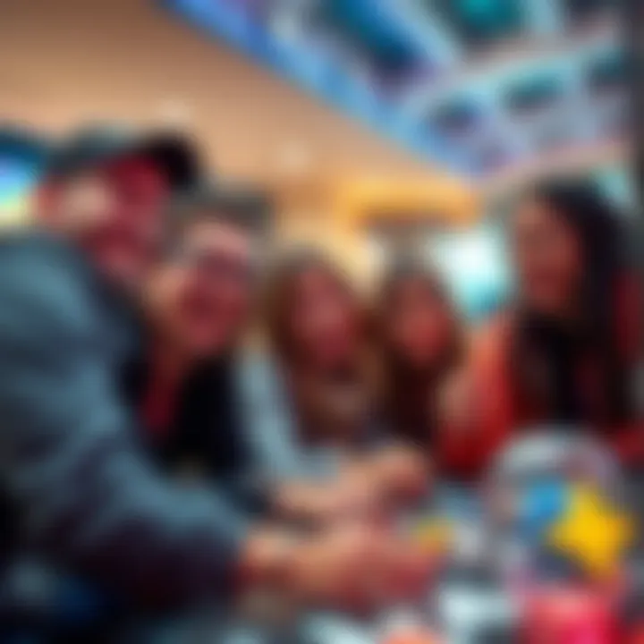 Monthly Mini Games for Cash A group of excited players gather around to play monthly mini games with cash payouts, showcasing smiles and competitive spirit.