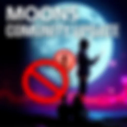 Moons Community Update A graphic showing two moderators with a banned sign and an alert icon, symbolizing changes in community policies and discussions