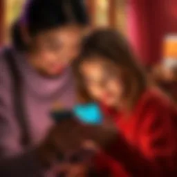 Mother helping daughter with Revolut card A mother and daughter looking at a smartphone with the Revolut app open, showing a card application screen