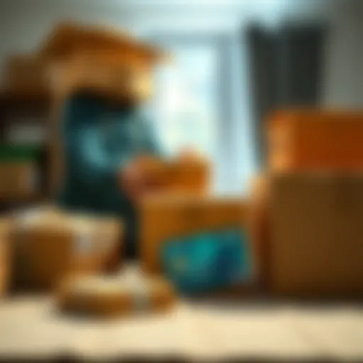 A person packing boxes in preparation for moving from Malta to Bulgaria. A Revolut debit card is visible on the table among the boxes.