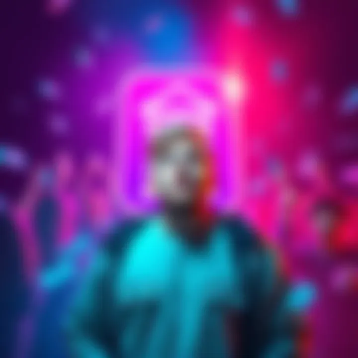 MrBeast stands in front of a banking app logo, looking surprised with fans and money graphics around him.