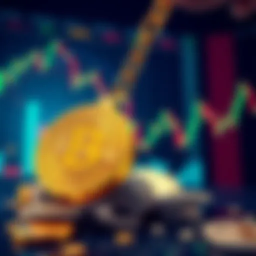 Illustration of Bitcoin coins being transferred, symbolizing the Mt. Gox transfer of over 10,000 BTC, with a background of market charts showing uncertainty.