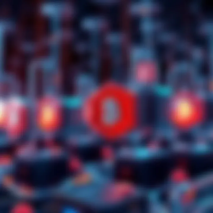 Illustration of multiple interconnected blockchains with security shields, representing defenses against quantum computing threats.