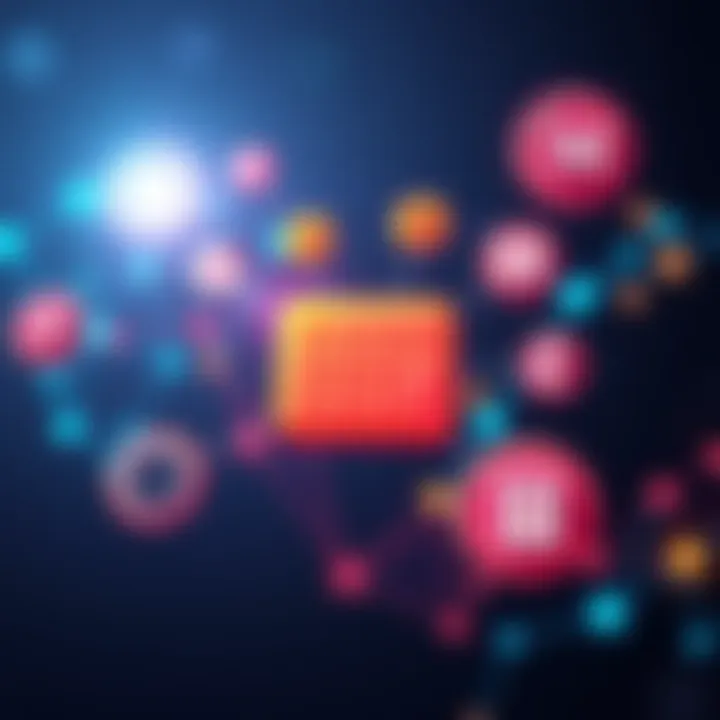 A visual representation of multiple blockchain networks connected with a calculator and tax-related icons, illustrating the concept of configurable tax calculator DApps.