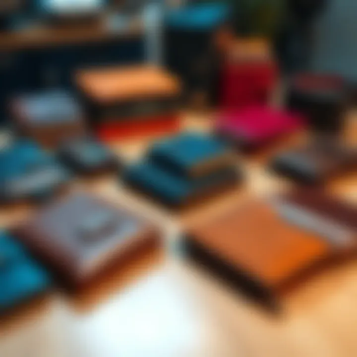 A variety of wallets arranged on a table, showcasing different styles and colors, representing wallet management.