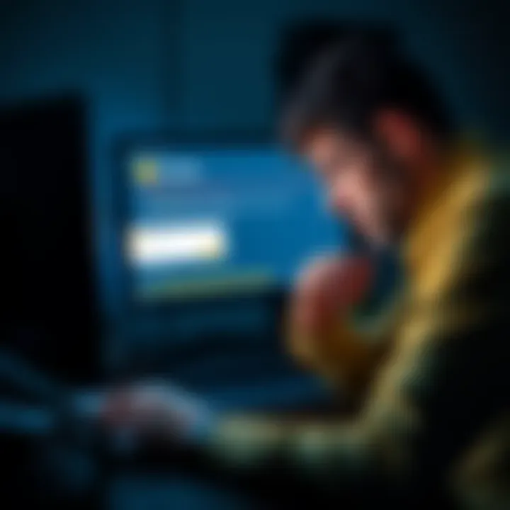 A person frustrated while using a Mycelium wallet on a computer, looking at error messages regarding Bitcoin claims.