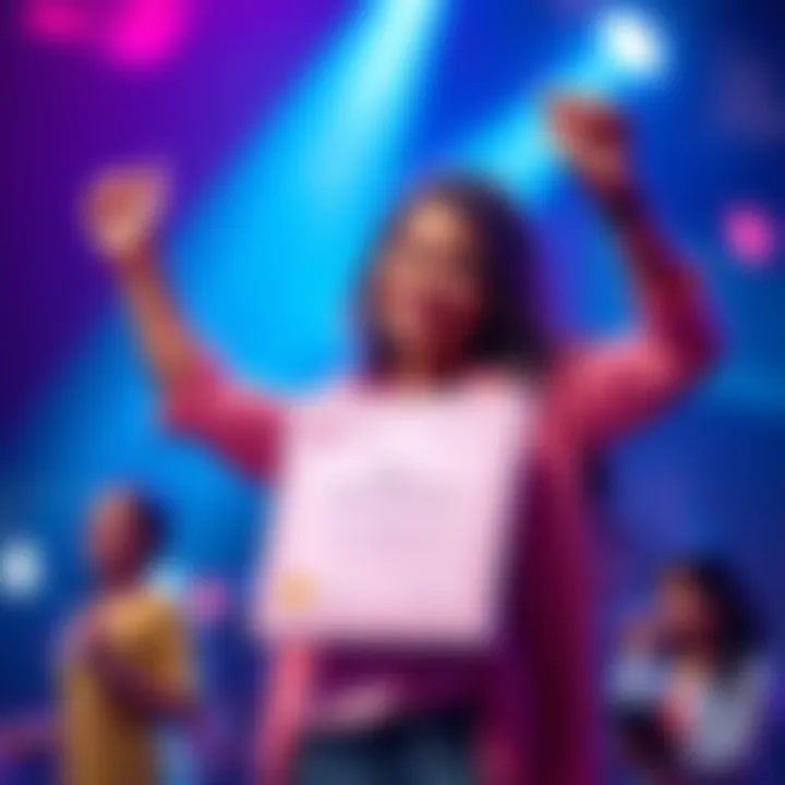 Person celebrating their achievement of being shortlisted for Myntra's WeForShe hackathon, holding a certificate and smiling.