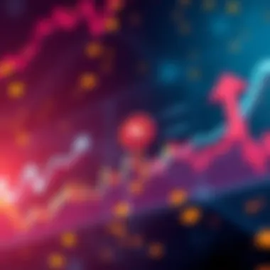 A chart showing fluctuating cryptocurrency prices with a focus on Nano, surrounded by symbols of concern and hope such as downward arrows and upward trends.
