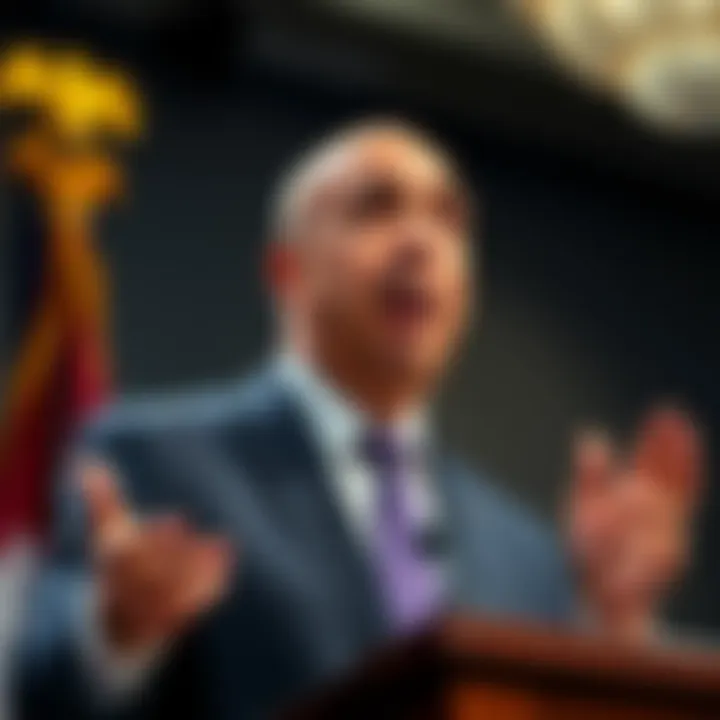 Neel Kashkari, president of the Federal Reserve Bank of Minneapolis, gestures while discussing his views on cryptocurrency at a podium.