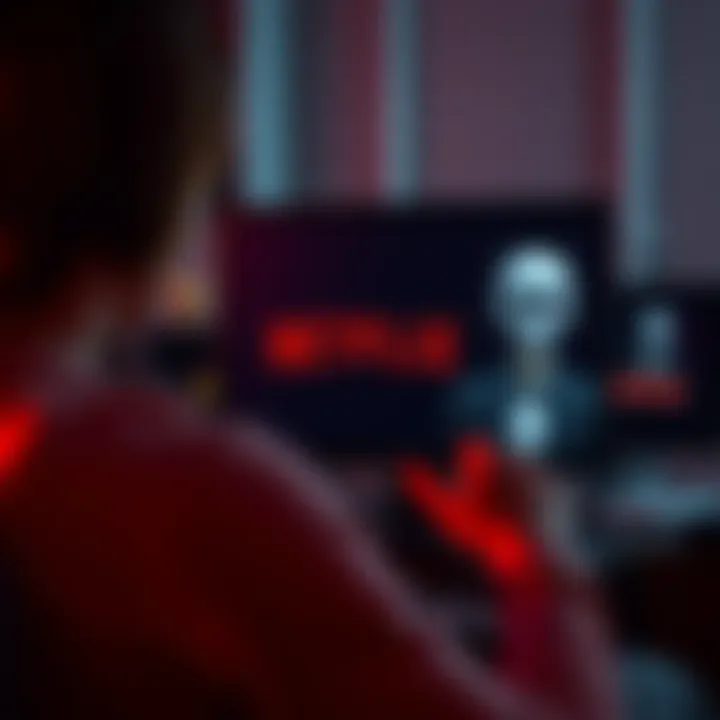 A person frustrated while trying to access Netflix with a VPN, displaying a blockage message on their screen.
