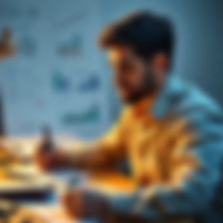 A software engineer brainstorming ideas for a decentralized finance application, surrounded by notes and sketches.