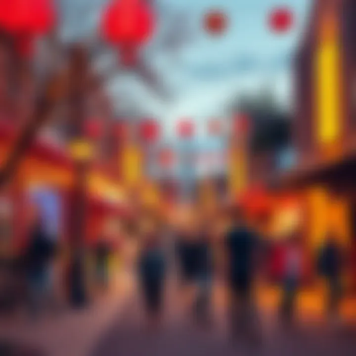 Residents enjoying the new vibrant atmosphere in Illinois with colorful decorations and lively street scenes.