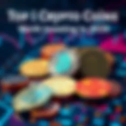 A collection of colorful coins representing new cryptocurrencies on a digital background