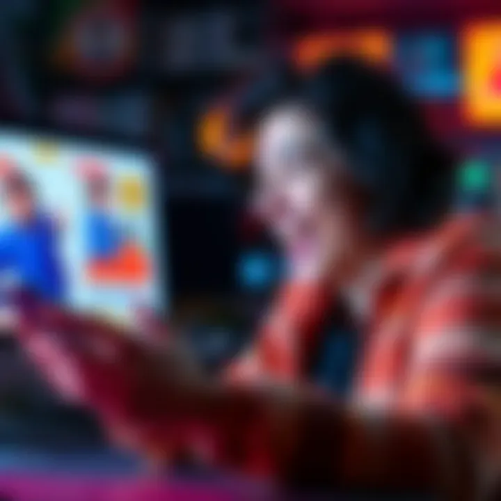 A person looks excited while interacting with multiple ad pop-ups on a digital device, illustrating the benefits of the new double ad scheme.