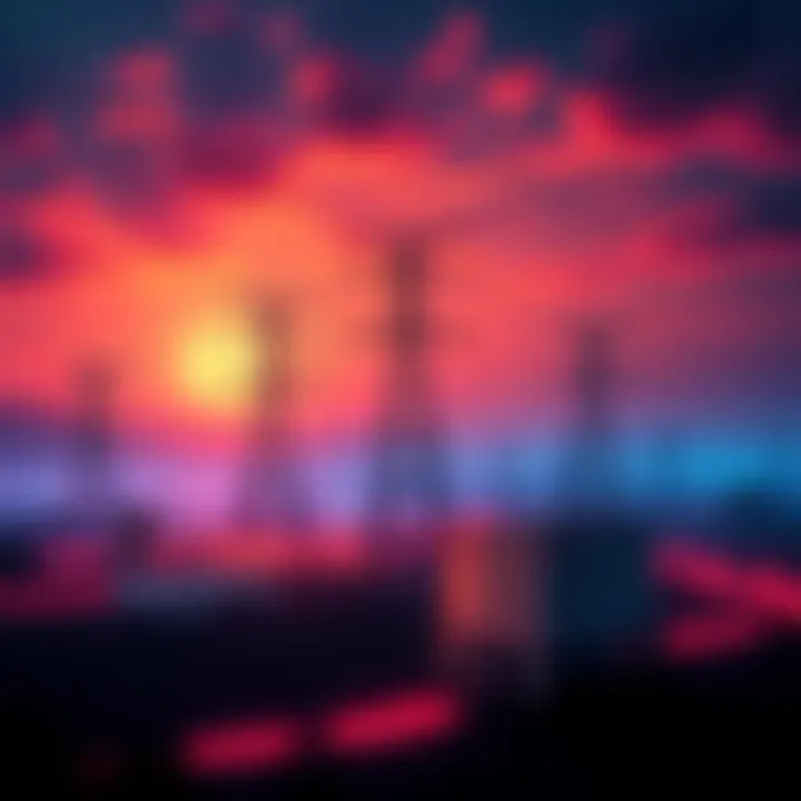 Illustration showing a modern power grid alongside a new energy initiative, representing innovation and technology.