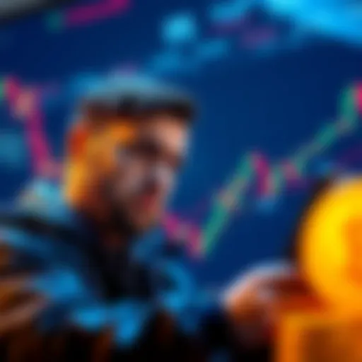 A novice investor studying a Bitcoin price chart with a worried expression, symbolizing challenges in trading and losses.