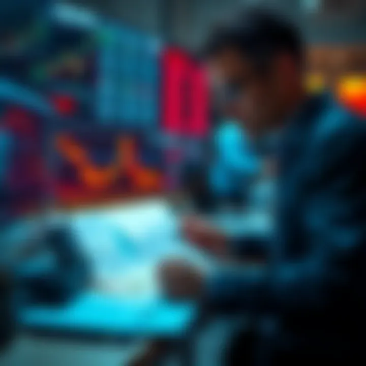 New Perpetual Contracts Person analyzing graphs and charts related to perpetual contracts without liquidations and funding rates, emphasizing 2x leverage in trading.