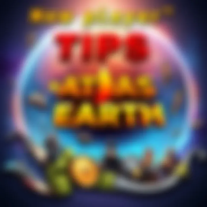 Graphic showing tips for new players in Atlas Earth game with a colorful background and game elements