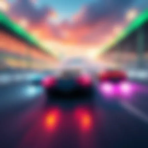 A screenshot of the new racing game showing cars speeding on a track with vibrant visuals
