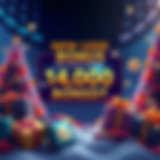 Graphic showing a bonus offer of 14,000 USDT for new users on BitMart with festive elements, like gift boxes and money signs.