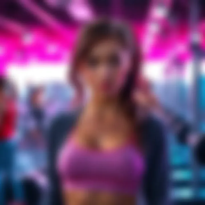 Newbie at the gym A novice gym-goer looks uncertain while comparing her simple workout attire to others in stylish outfits at the gym.