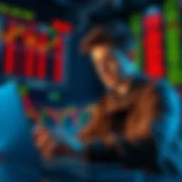 A young trader analyzing stock market trends on a laptop, showing concern about buying assets