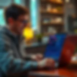 A beginner looking at cryptocurrency charts on a laptop, feeling excited about learning and investing in crypto.