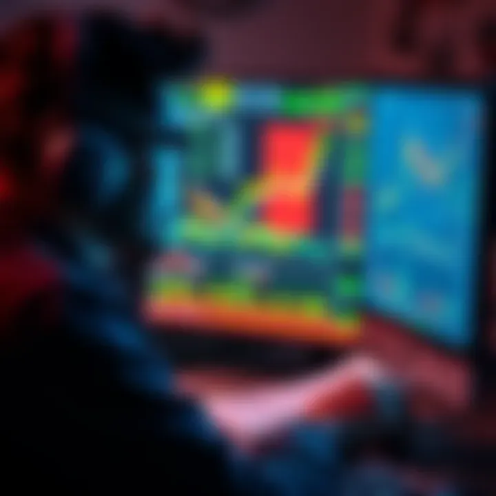 A person looking at a computer screen with cryptocurrency charts and educational materials, focused on learning about trading safely.