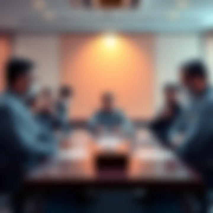 A team of officials discussing strategies in a meeting room, showing positive expressions and notes on a table, indicating improved control over the situation.