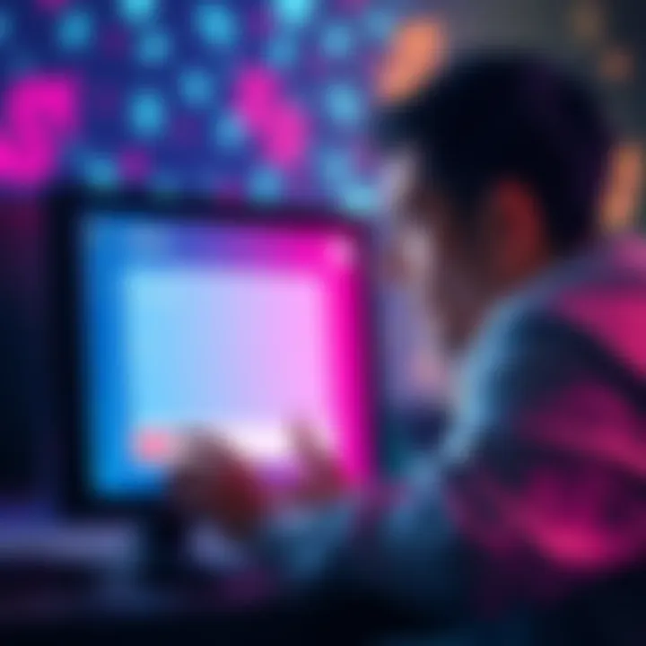 A worried person looking at a computer screen showing a frozen funds message from Nexo, with money symbols in the background